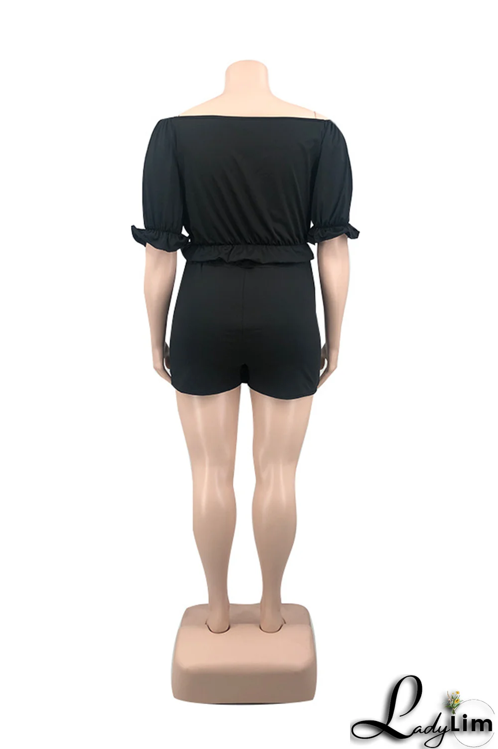 Tangerine Red Sexy Solid Draw String Off the Shoulder Plus Size Two Pieces