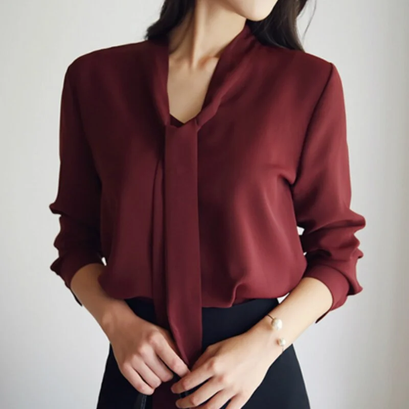 Casual White Blue Chiffon OL Blouse Shirt Top 2023 Fashion Mujer Blouses Long Sleeve Blouse Women Female Tops A137