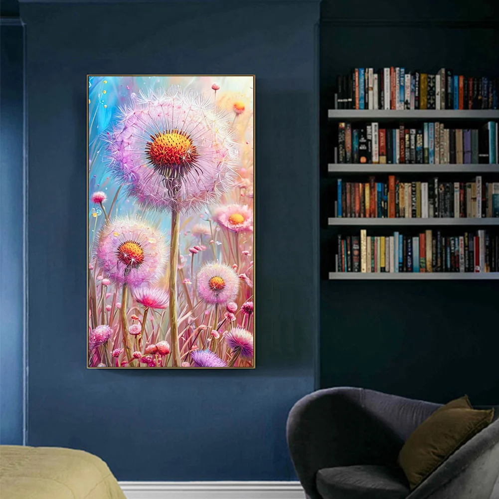 Diamond Painting - Full Round Drill - Pink Dandelions(Canvas|40*70cm)