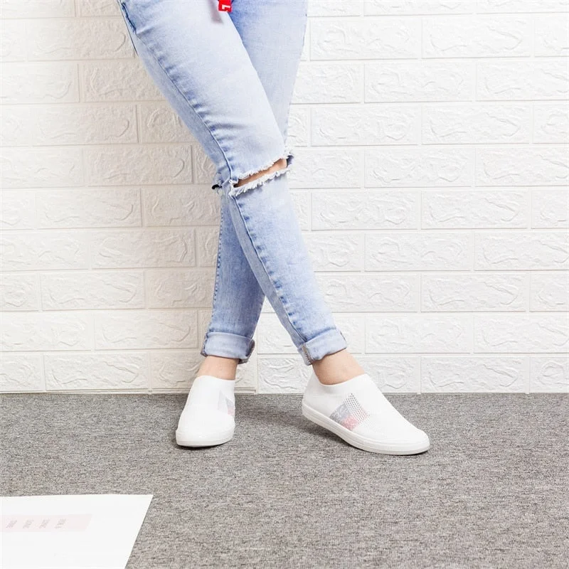 Women's Shoes LadiesShoes Flat Loafers Crystal Fashion Bling Women Sneakers Casual Ladies Slip On Breathable Casual Shoes