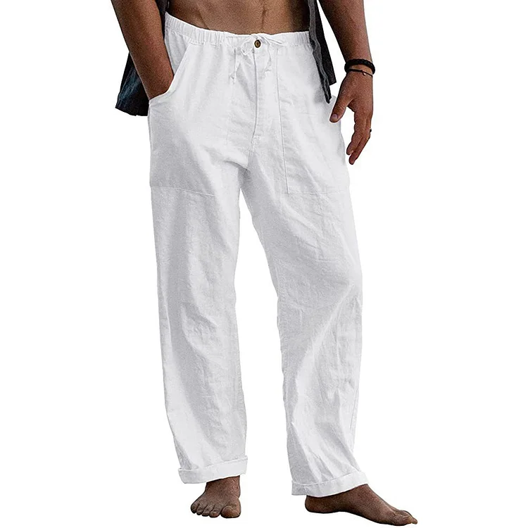BrosWear Solid Color Simple Tie Casual Sports Long Pants