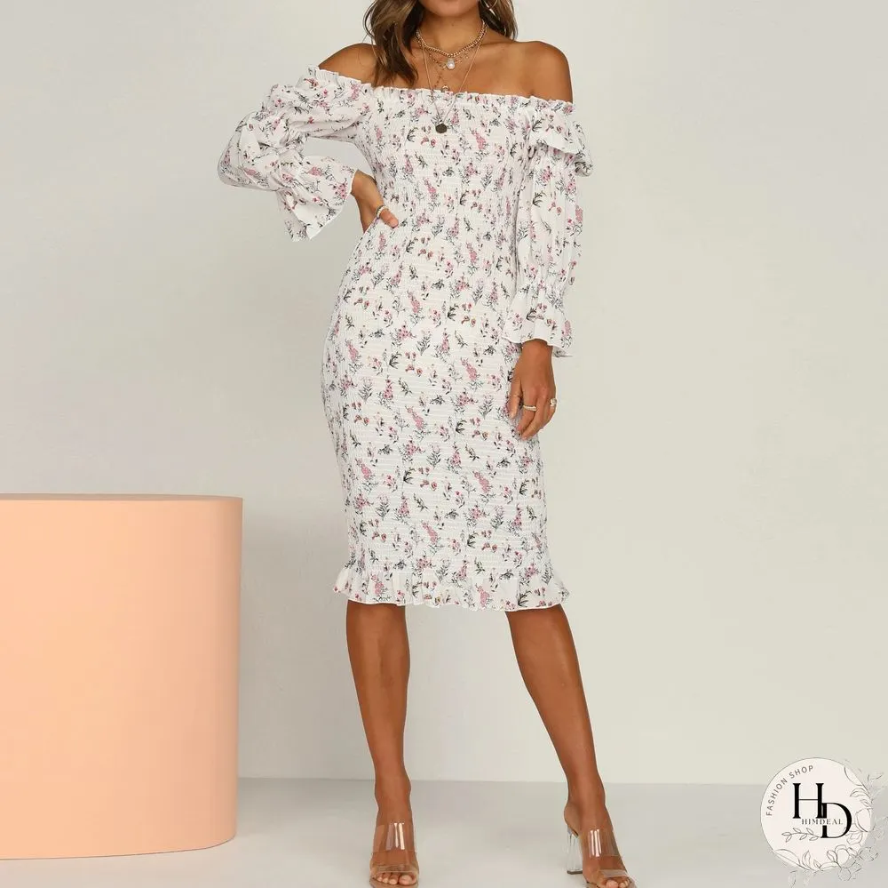 Fashion strapless printed tight-fitting mid-length package hip skirt spring and summer