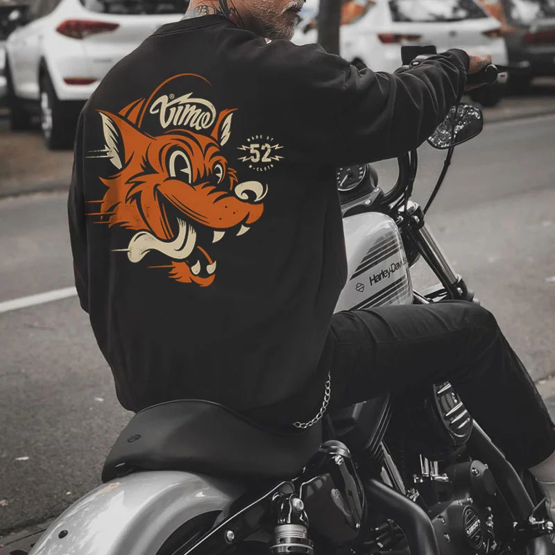 Orange Wolf Print Men's Long Sleeve