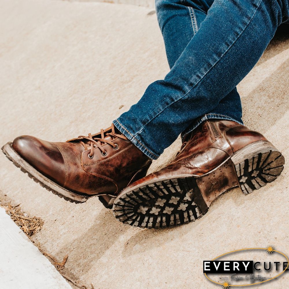Vintage Genuine Leather Lace Up Boots