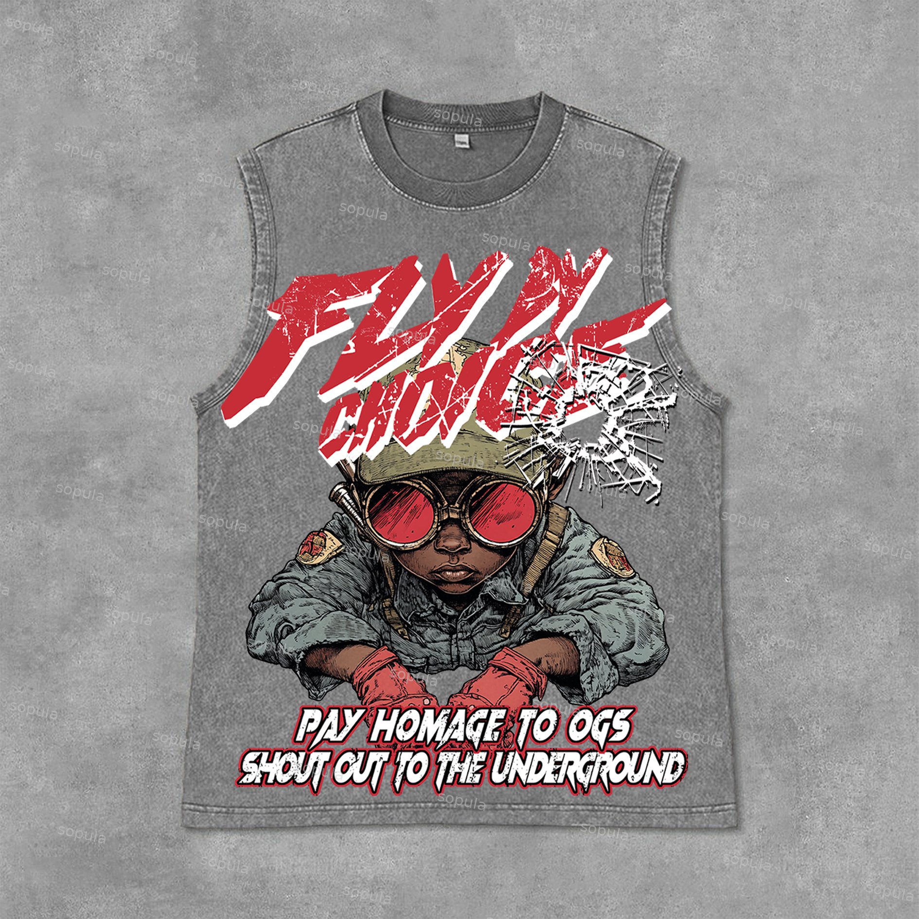 Sopula Fly By Choice Flame Boy Graphic Print Acid Washed Tank Top - SOPULA