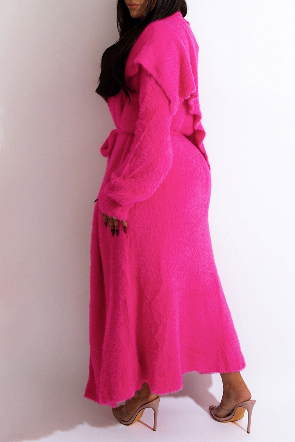 Plus Size Casual Skirt Set Long Cardigan Dress Lace Up Two Pieces Skirt Set