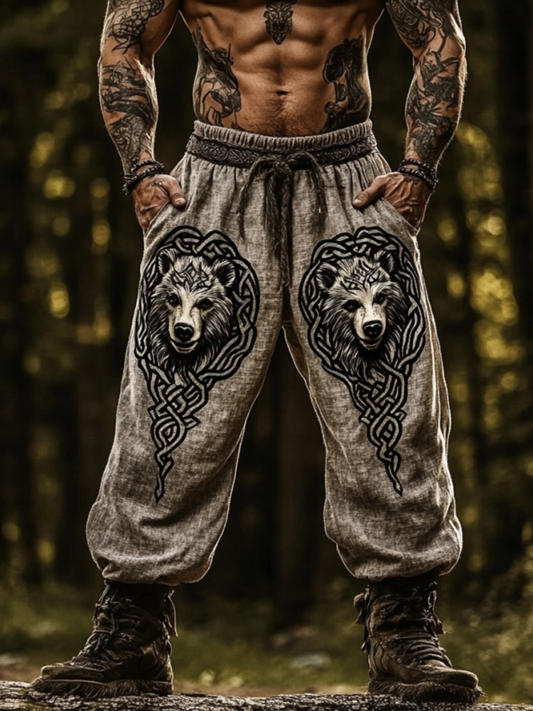 Men's Vintage Viking Celtic Bear Art Pants / Rvogue / Rvogue