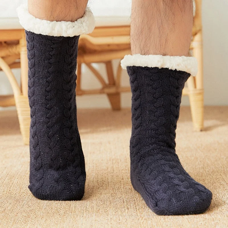 Men's Indoor Slippers Sock Crochet slippers with Fur Warm Plush Floor Bedroom Comfy Non-slip Home Slippers for Men Soft Big size
