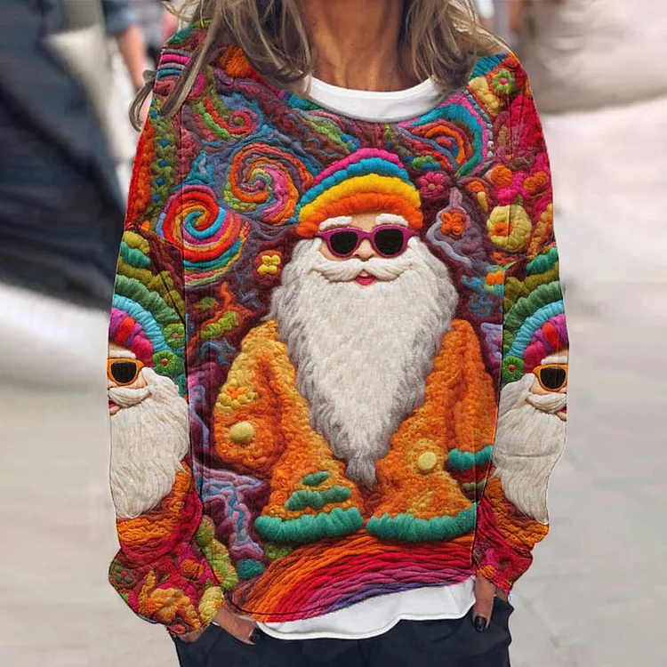 Santa Claus Printed Long Sleeved Loose Sweatshirt
