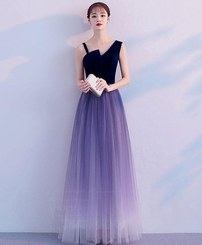 Purple Tulle Long Prom Dress, Purple Tulle Bridesmaid Dress