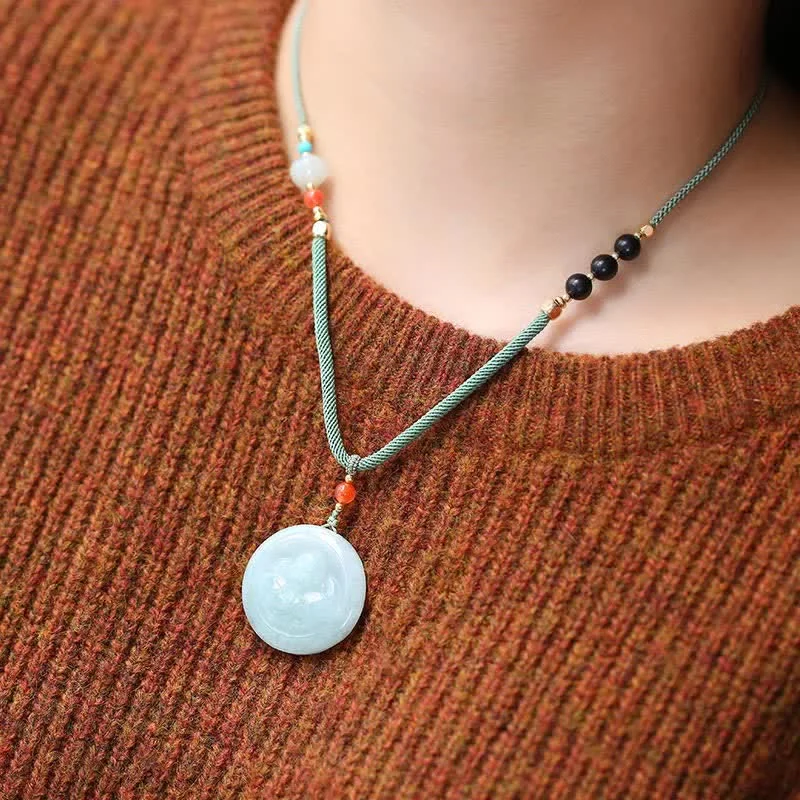 925 Sterling Silver Buddha Round Jade Prosperity Necklace Pendant