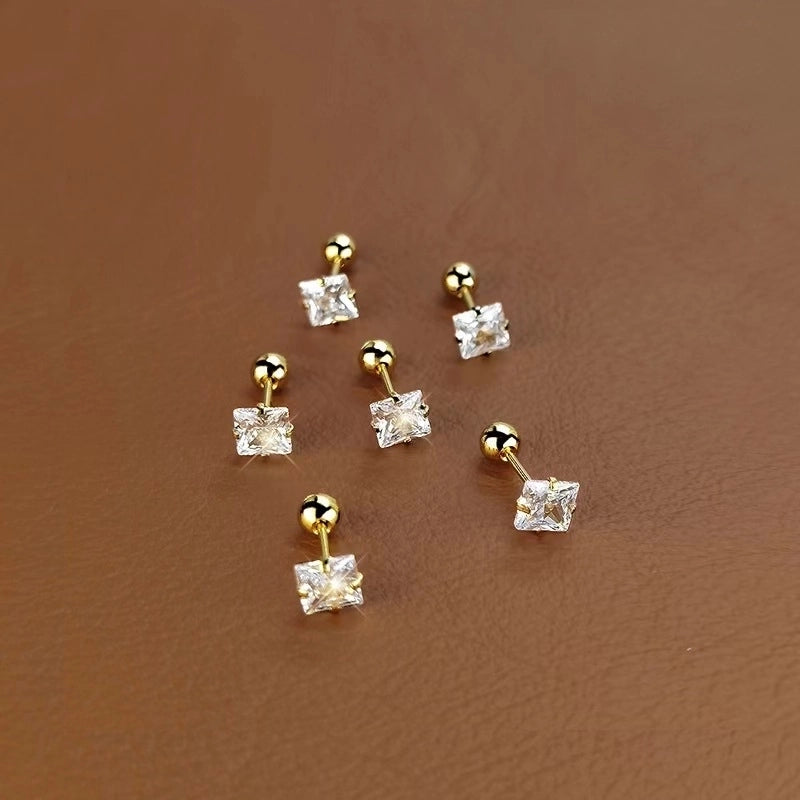 1 Piece Minimalist Geometric Plating 304 Stainless Steel Zircon Ear Studs