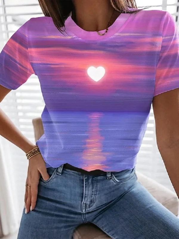 Sunset View Print Love Heart T-Shirt