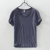 Cotton Linen Breathable Slim Solid Color Short-sleeved T-shirt