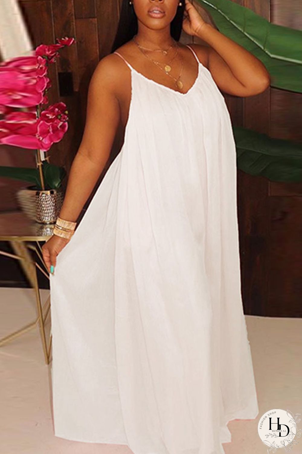 White Fashion Sexy Solid Chiffon Sleeveless V Neck Jumpsuits