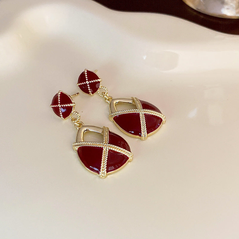 Luxurious Stripe Quadrilateral Round Leaf Bowknot Geometric Heart Droplet Copper Oil Dripping Earrings