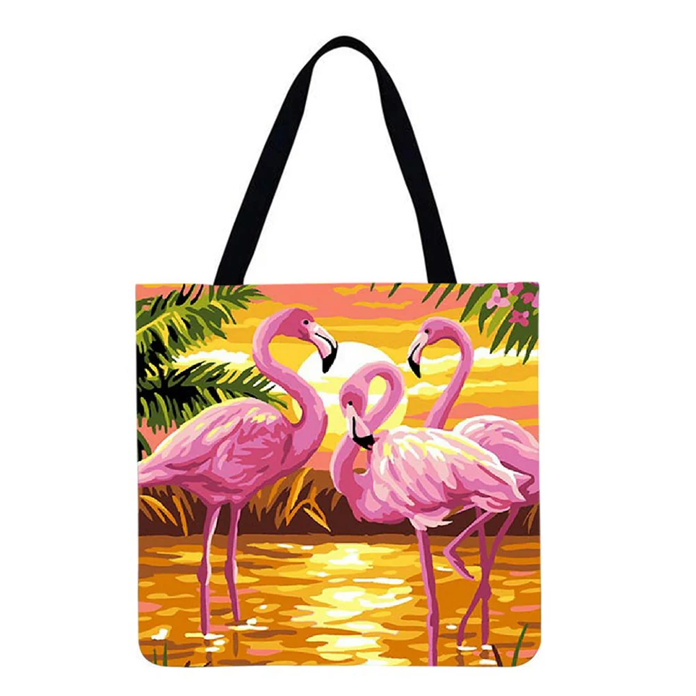 Linen Tote Bag-Pink flamingo