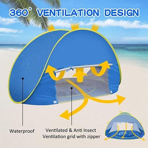 Pop Up UV Protection Baby Beach Shelter Tent with Folding Pool