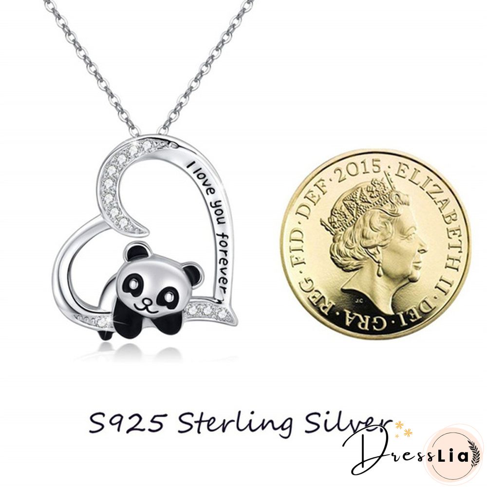 925 Sterling Silver Necklace - I Love You Forever Jewelry Gifts for Women/Daughter/Lover Panda Necklace Cute Heart Animal Pendant Panda Necklace