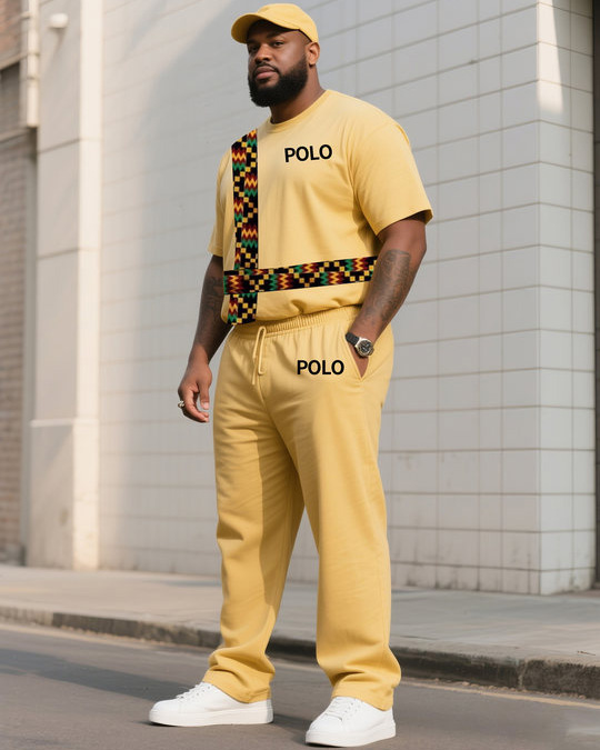 Big Boy Daily Casual Shenbrun Yellow Creative Classic Texture Polo English Short Sleeve Pants Suit