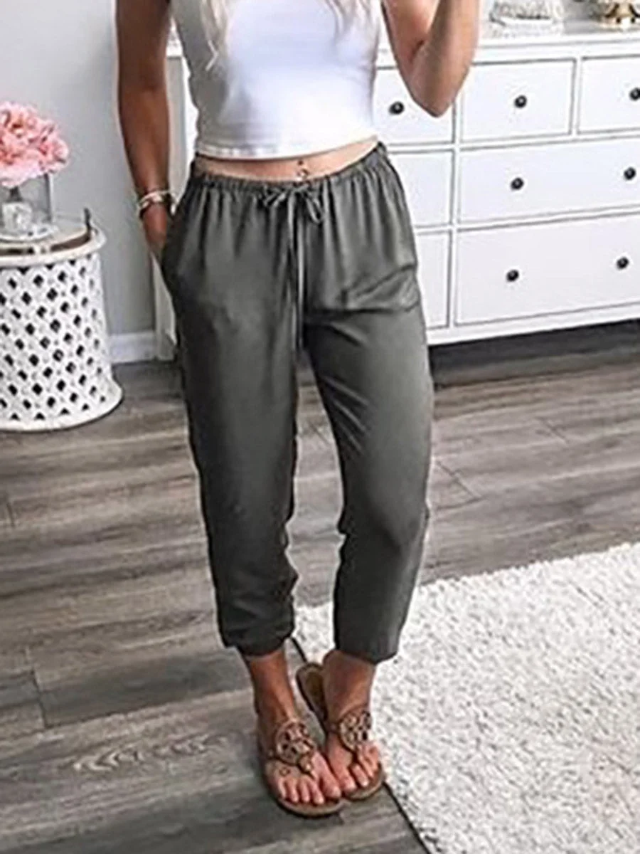 Lace-up Solid Color Casual Pants