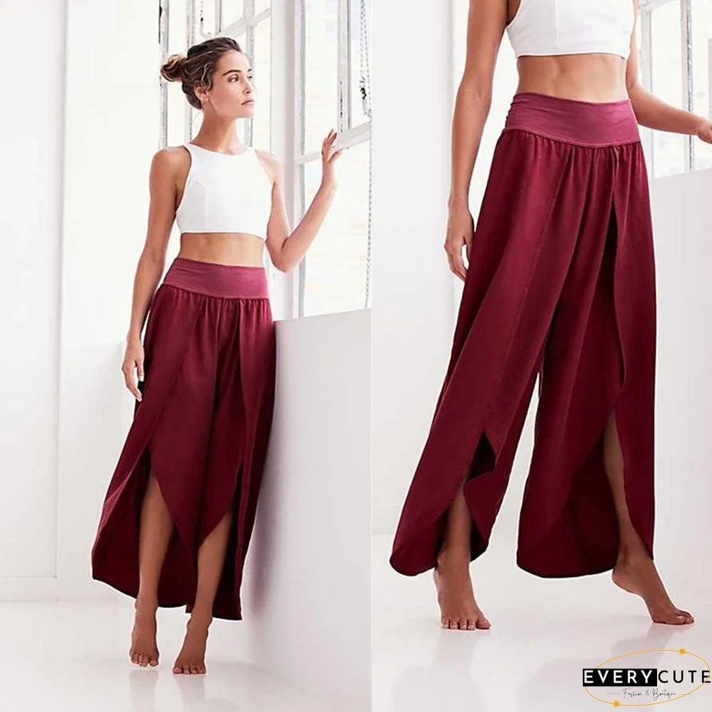 Solid Color Wide Leg Split Bottom Casual Pants
