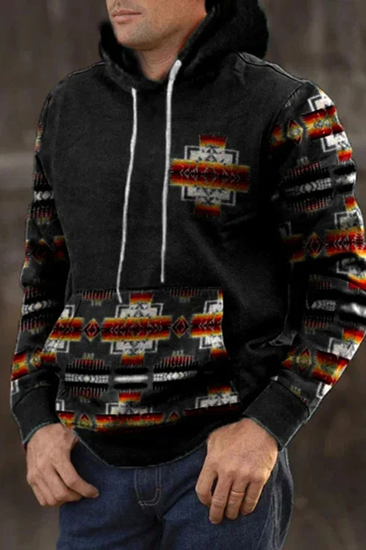 Tiboyz Men's Ethnic Style Casual Hooded Hoodie