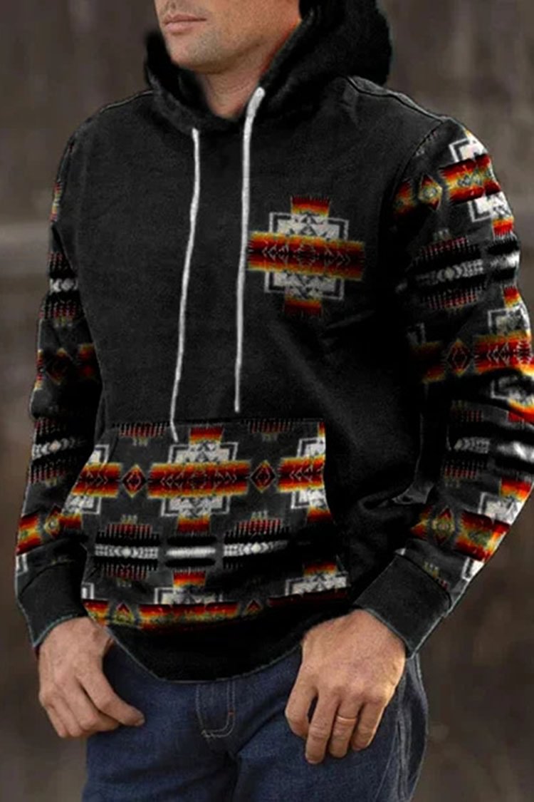 Tiboyz Men's Ethnic Style Casual Hooded Hoodie