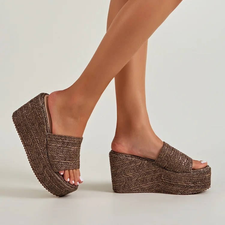 MARTINA RAFFIA PLATFORMS CASUAL SLIPPERS