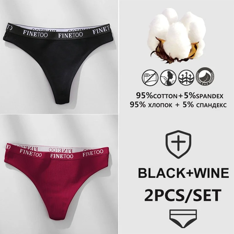 FINETOO 1/2PCS G-string Women Cotton Thongs M-XL Design Letter Femme Underwear Sexy Panties Underpants Thong Pantys Lingerie