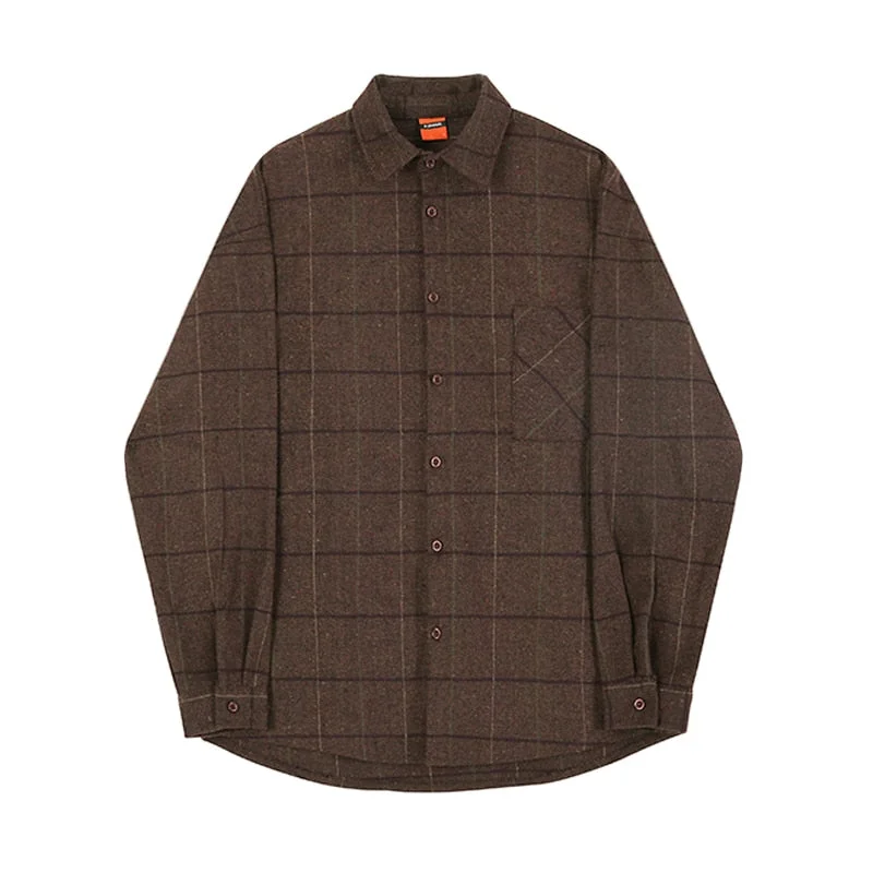 Inongge Autumn Thick Woolen Plaid Shirts Men's Casual Loose Korean Trend Long Sleeve Button Up fit Tops Fashion