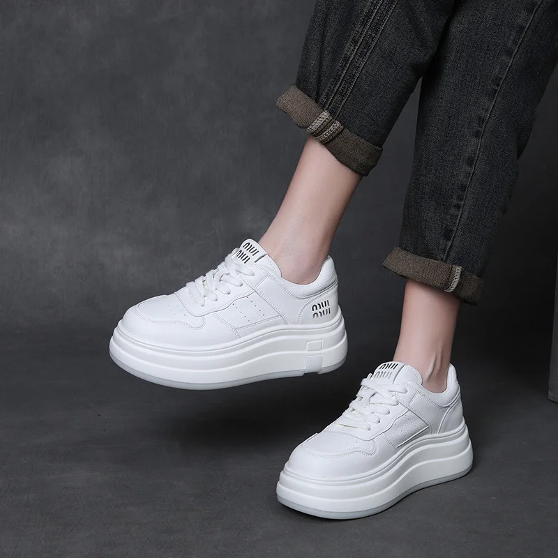 Yyvonne Leather Thick-Soled Little White Shoe Woman 2025 Spring New Set Casual Fashion Board Shoes Comfortable And Light Cake Shoes