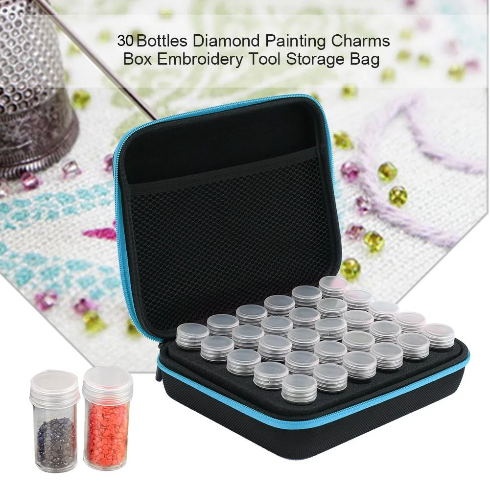 30 Bottles Diamond Painting Charms Box Embroidery Tool Storage Bag (Blue)
