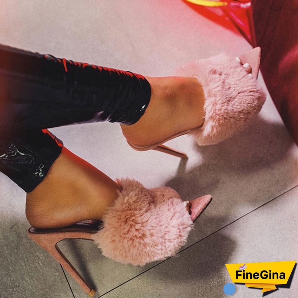 Women Shoes Rabbit Fur High Heel Sandals Slippers Luxury Sandals