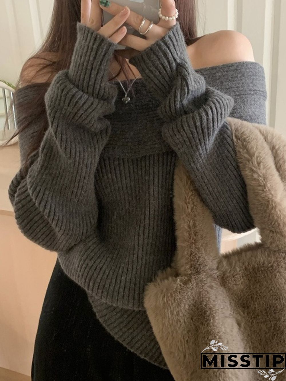Solid Off Shoulder Knit Sweater