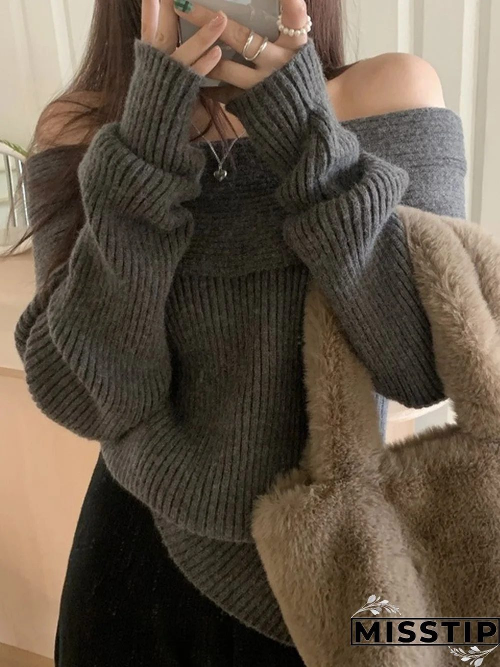 Solid Off Shoulder Knit Sweater
