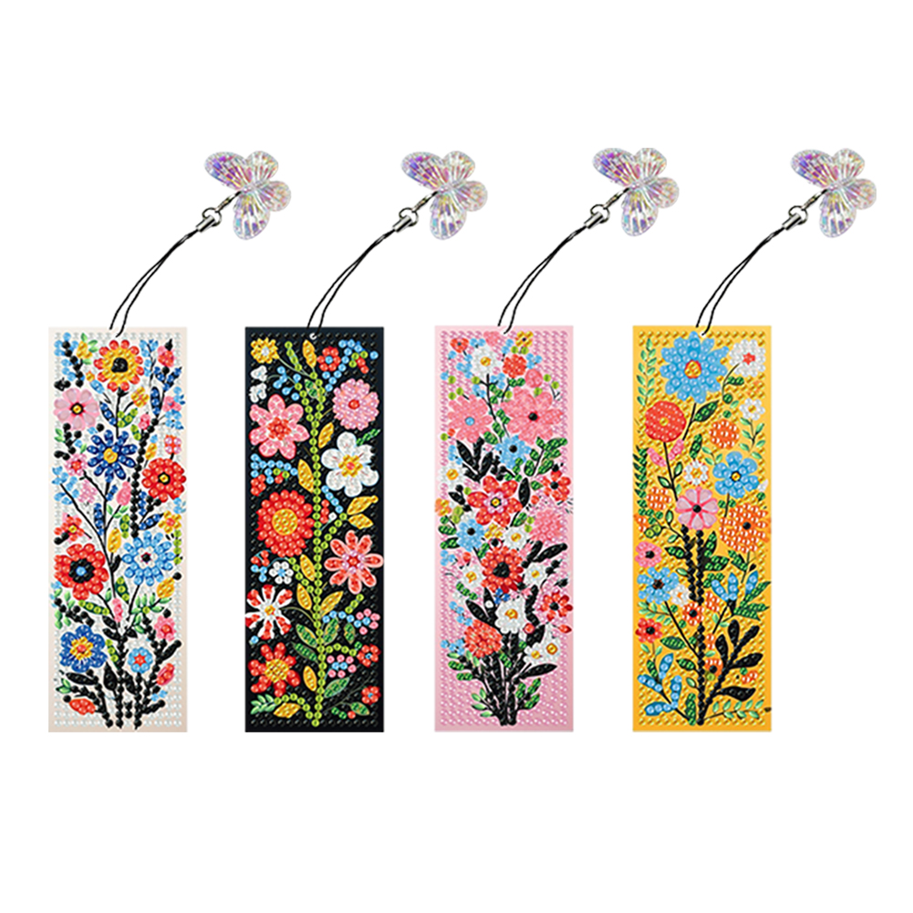 4Pcs Special Shaped Simple Flowers 5D DIY Diamond Art Book Mark for Beginners