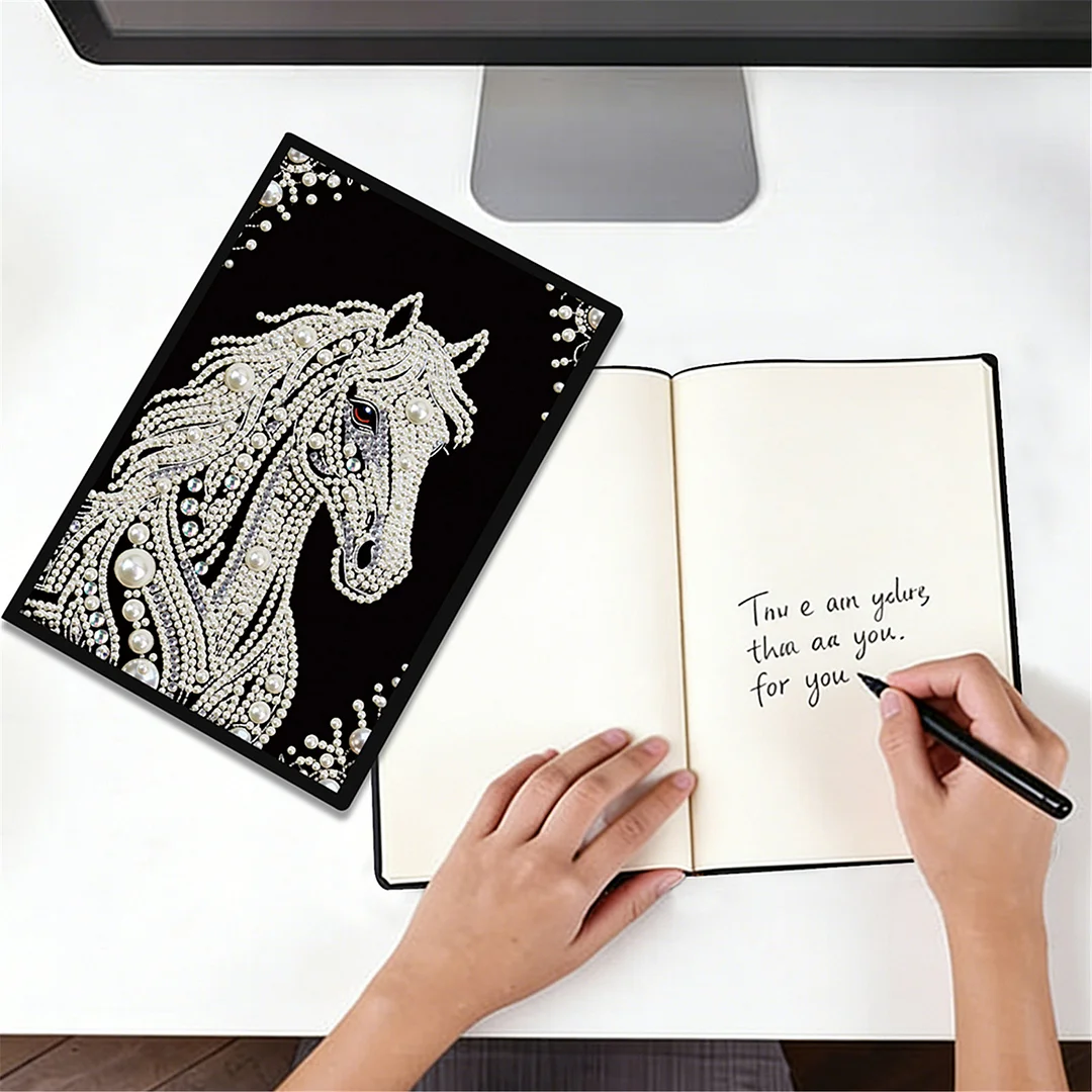 Horses Partial Pearl DIY 50 Pages A5 Diamond Painting Notebook Special Shaped Diamond Art Diary Book Kits Wireless Strip 5D Crystal Art Paintings Sketchbook for Art Drawing