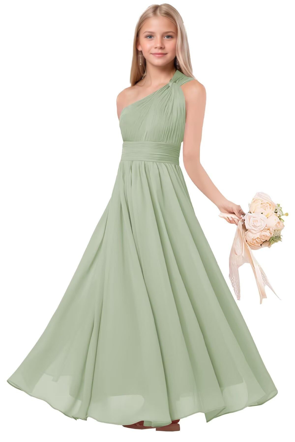 Daisda Simple One Shoulder Sleeveless Tullle Junior Bridesmaid Dress
