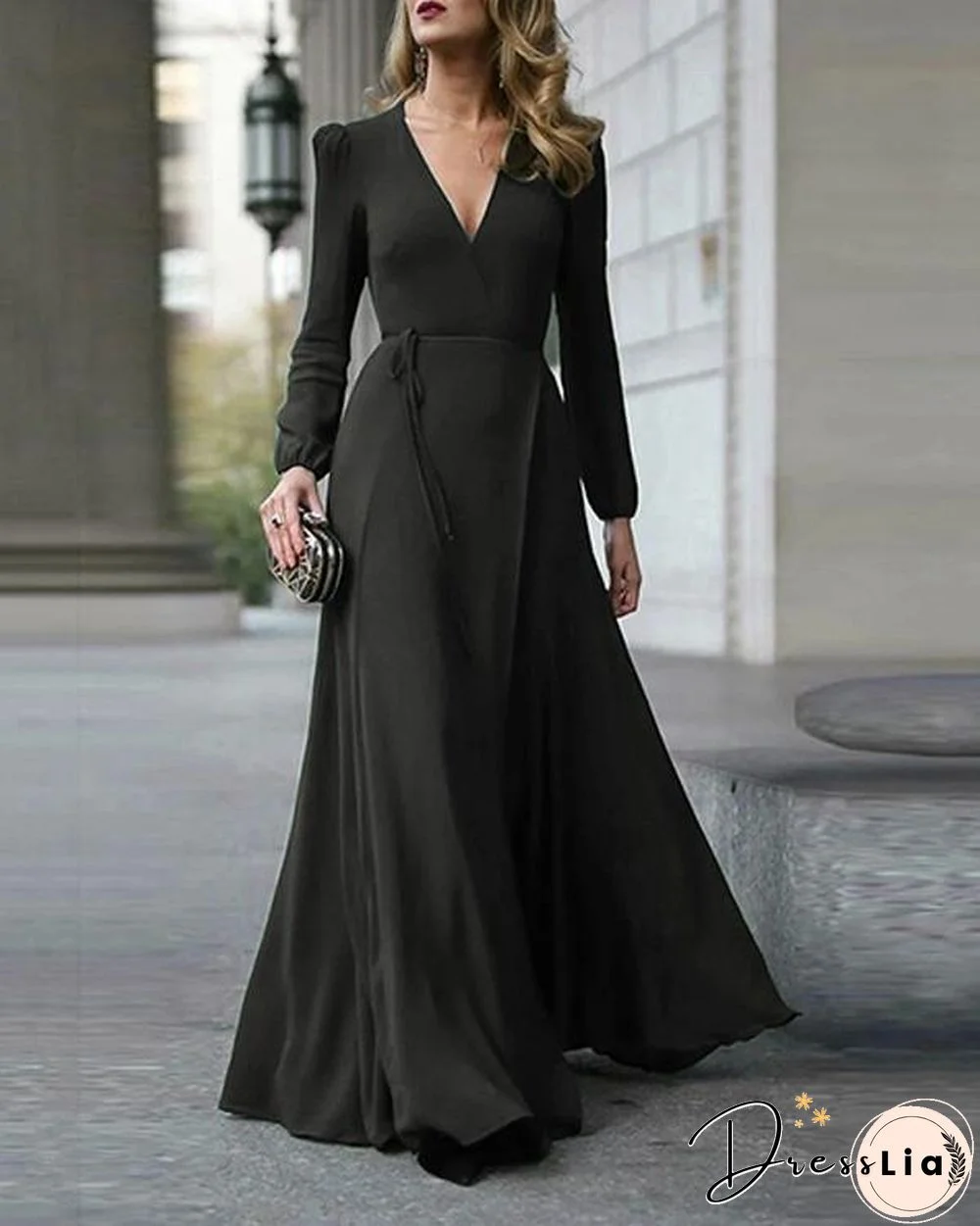 V-Neck Solid Color Maxi Dress