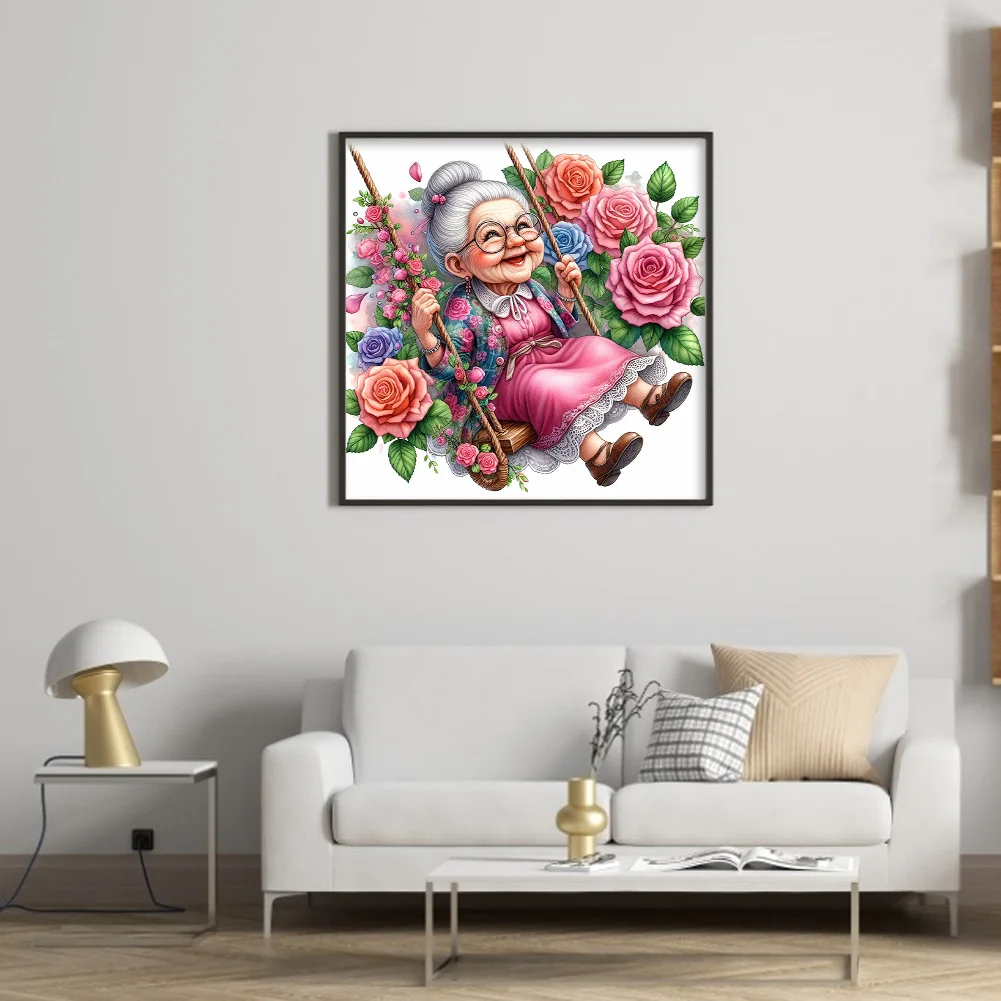 11CT Full Stamped Cross Stitch - Old lady(Canvas|45*45CM)