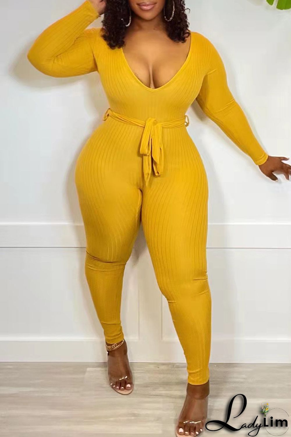 Black Fashion Casual Solid Basic V Neck Skinny Jumpsuits