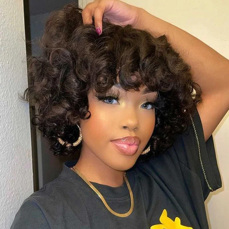 Jewtribute Hair®|Short Curly With Bangs Deep Wave for Black Women
