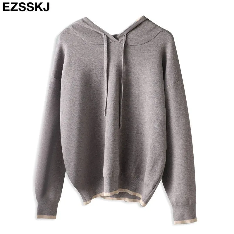 thick oversize Hooded pullovers women chic pure Color  hooded Top girls  loose Sportswear sweater top