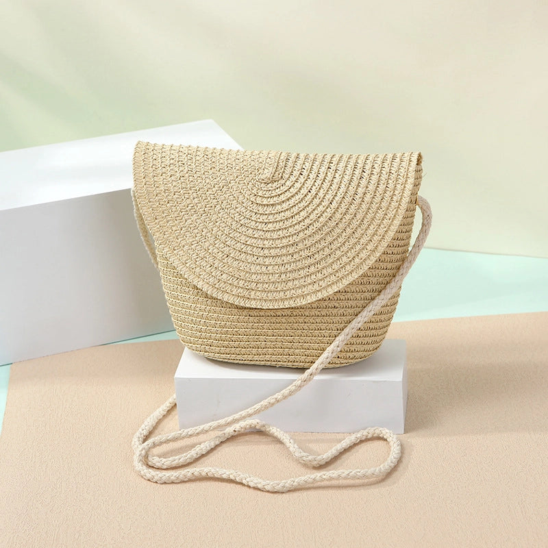 Women’s Straw Solid Color Beach Weave Square Zipper Flip Cover Straw Bag