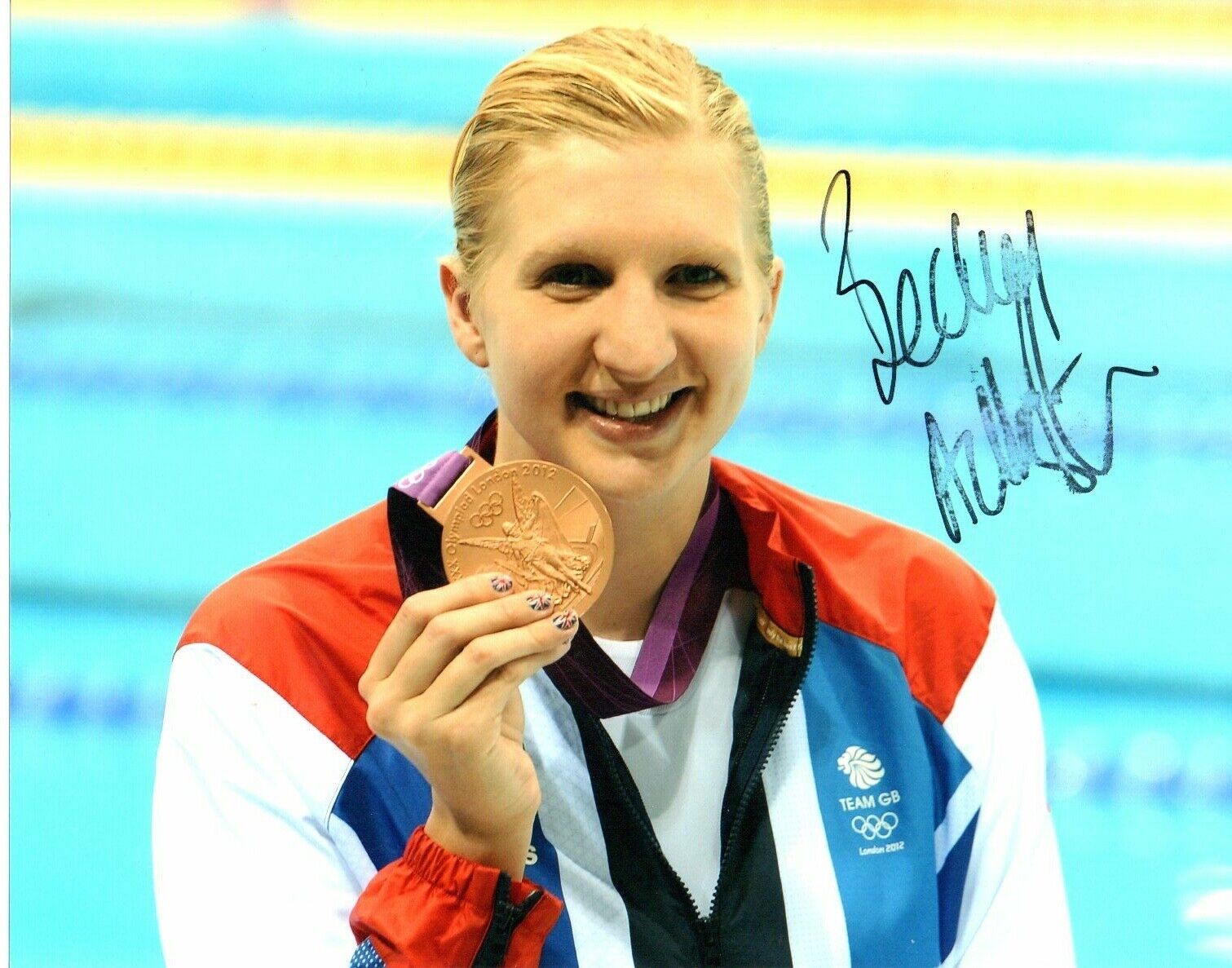 Rebecca Adlington Signed Olympic Swimmer 10-8 Photo Poster painting Autograph