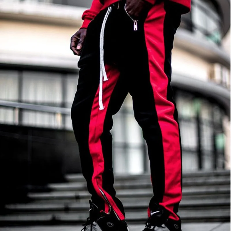 Multi-pocket zipper contrast stitching sports trousers