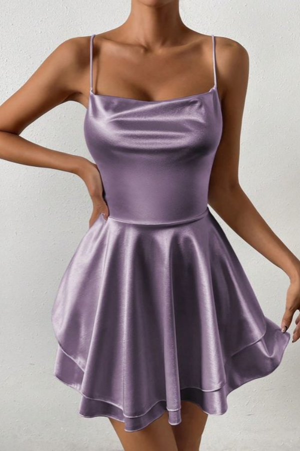 Spaghetti-Straps Mini Homecoming Dress