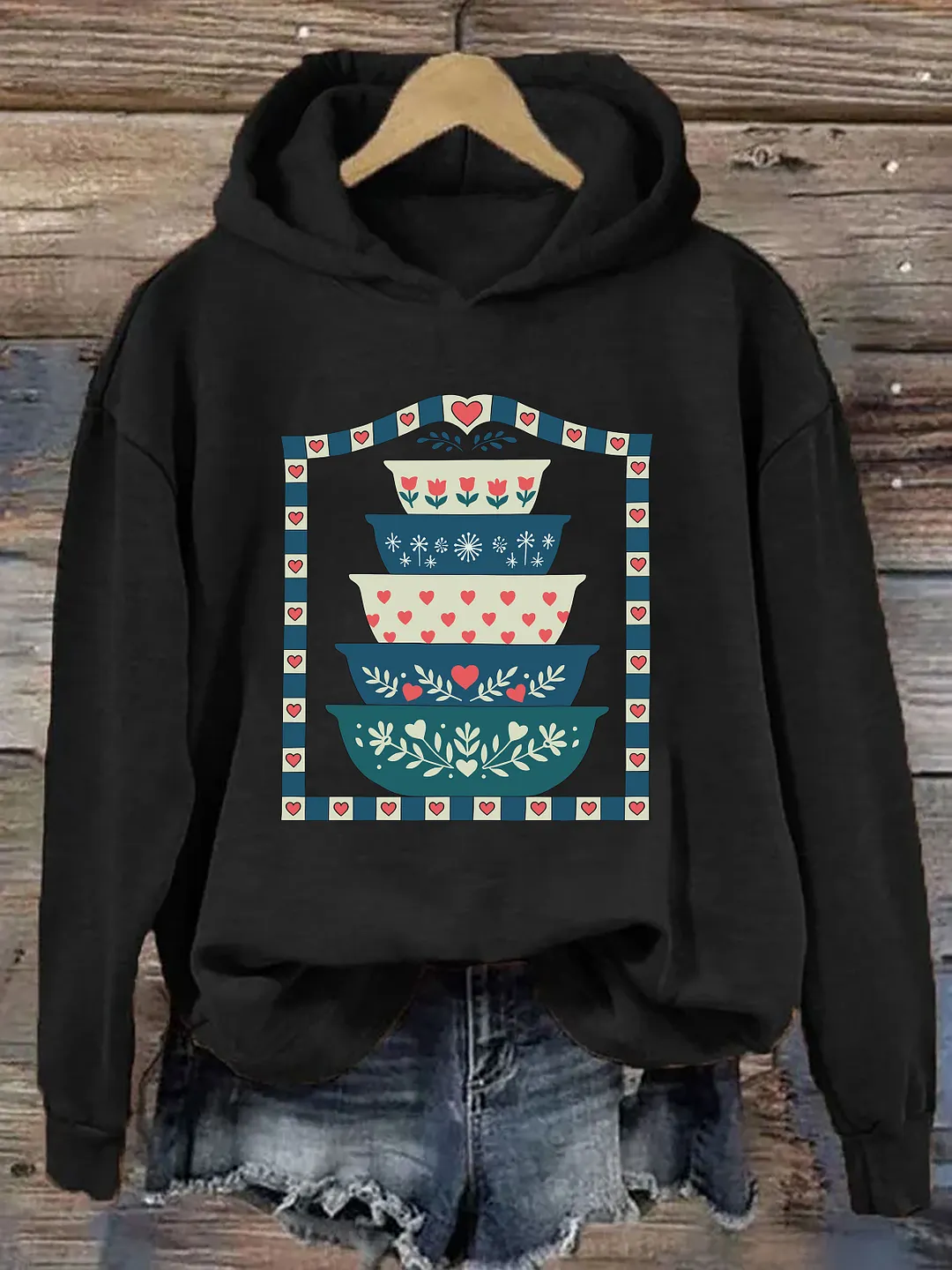 Grandma's Closet Floral Stacked Bowls Hoodie