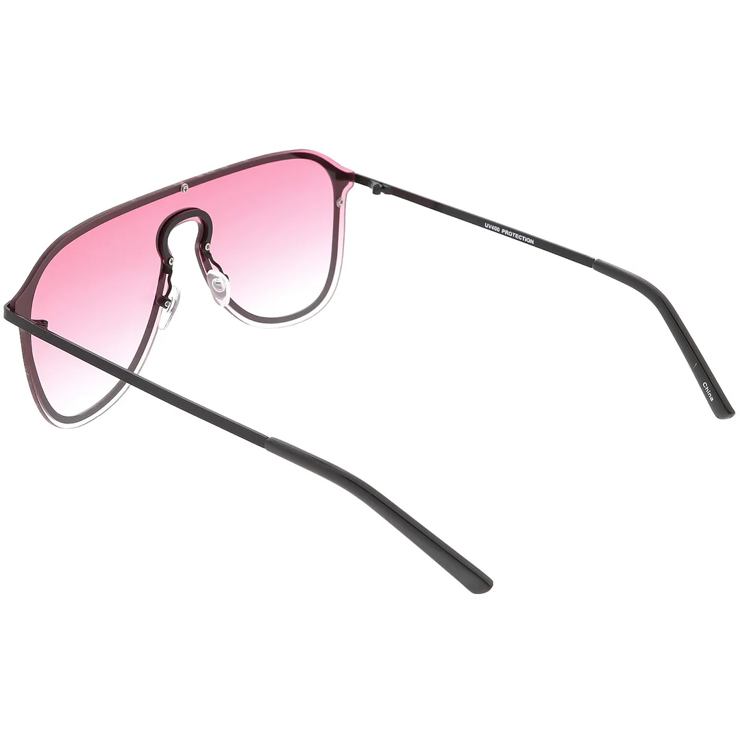 Futuristic Rimless Visor Aviator glasses Metal Trim Mono Lens 57mm